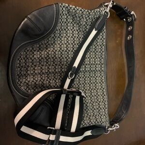 Coach Black and Gray Label Hobo Bag with Added Strap